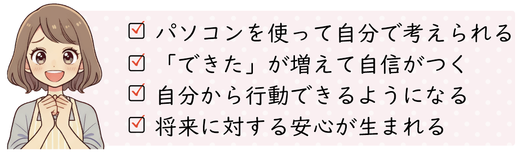 パソコンを使って自分で考え、デキたが増えて自信がつく。自尊心を育みながら、自分で行動できる子へ